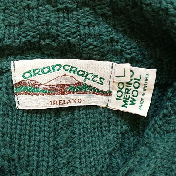 Aran Crafts Cardigan Sweater Women L Green Merino Wool Cable Knit Toggle Ireland - Picture 8 of 9